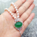 Natural Freshwater Pearl And Diamond Pendant Jade Necklace